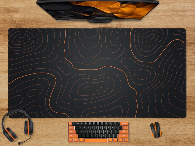 Home Gym Xxl - Topographic Abstract Mousepad,Topographic Desk Mat,Orange Geographic
