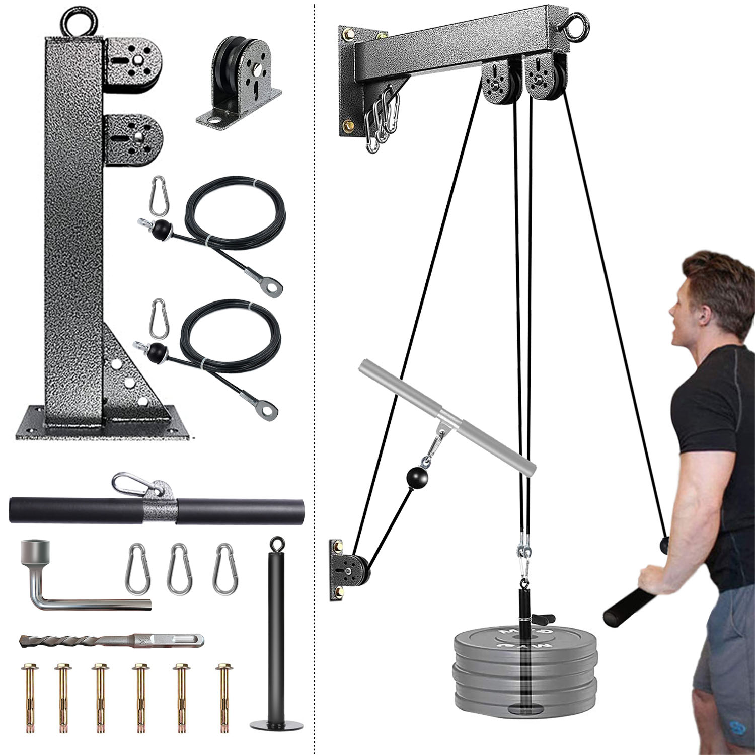 Home Gym Cable Machine - Fitness Wall Mounted Pulley System, Weight