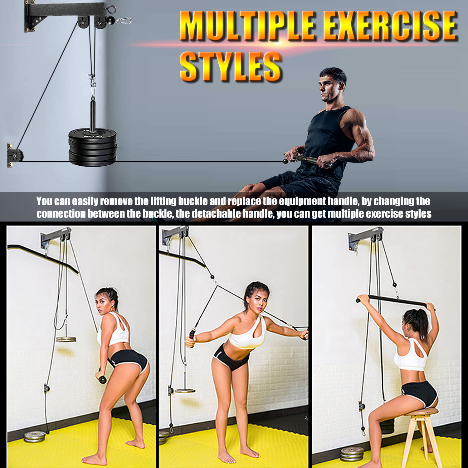 Fitness Wall Mounted Pulley Sy - Home Gym Cable Machine ulasan dan harga